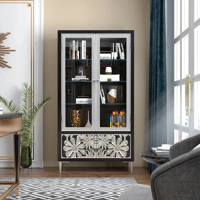 Light Luxury Bookcase with Glass Door Study Display  Storage Cabinet Storage   Storage Cabinet Paint Simple