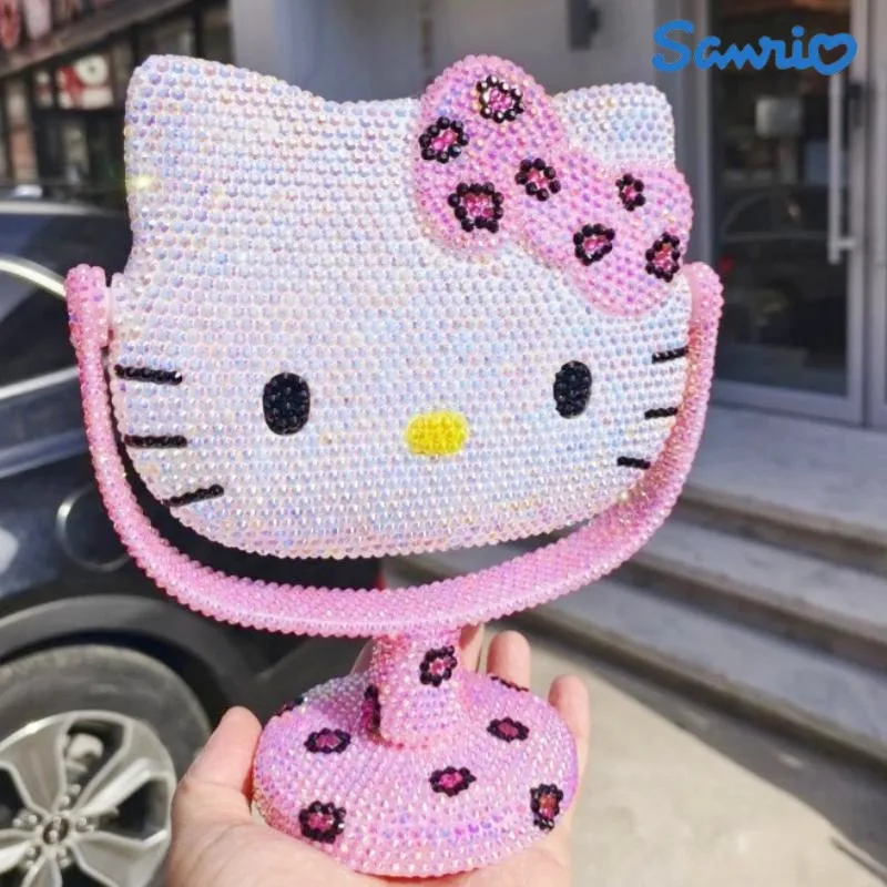 

Косметическое зеркало Hello Kitty, мелодия, ручная работа, блестящее туалетное зеркало, портативные декоративные зеркала, украшение для стола, подарки