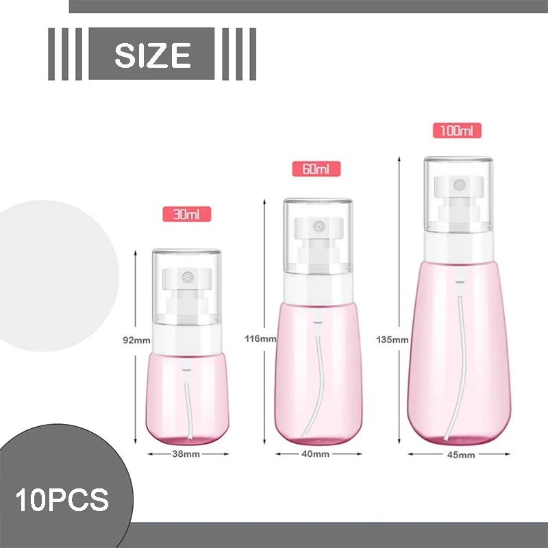 10PCS 30/60/100ml Empty Refillable Fine Mist Spray Bottles Lotion Bottles for Perfume Essential Oils Travel Cosmetic Containers