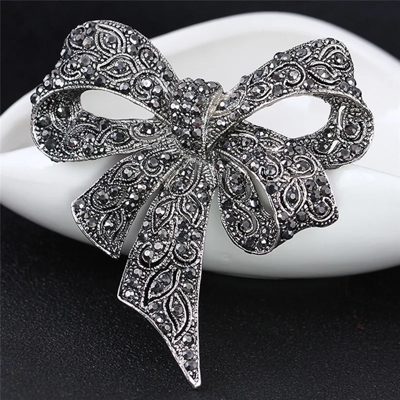 Crystal Rhinestone Bow Brooch Pin Women Shirt Collar Big Bowknot Brooch Jewelry