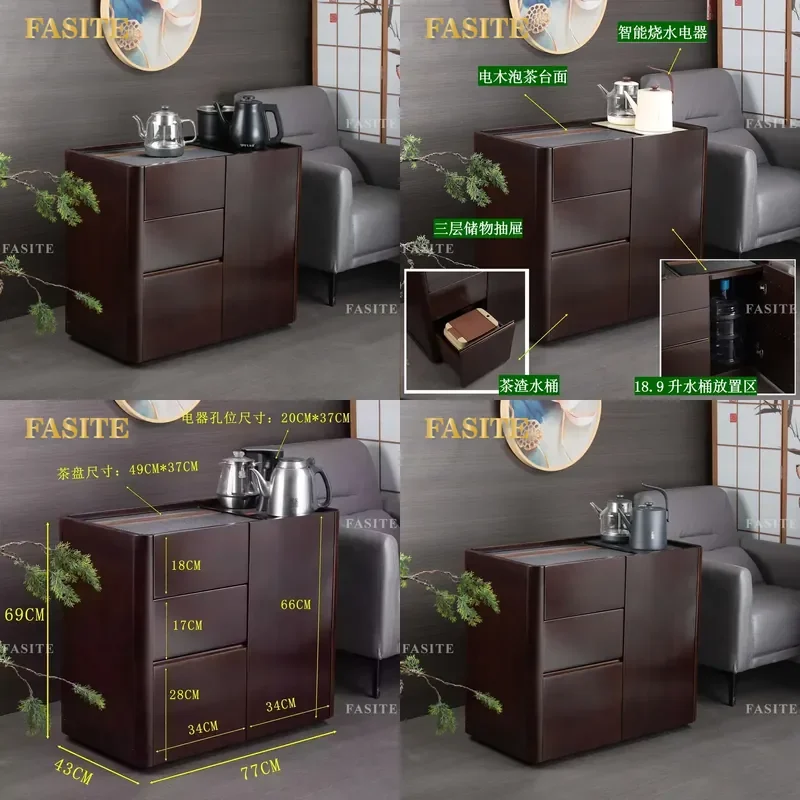 For Living Room Solid Wood Mobile Tea Cabinet Ebony Side Table Bakelite Top Multifunctional Tea Making Storage Unit Sofa Side