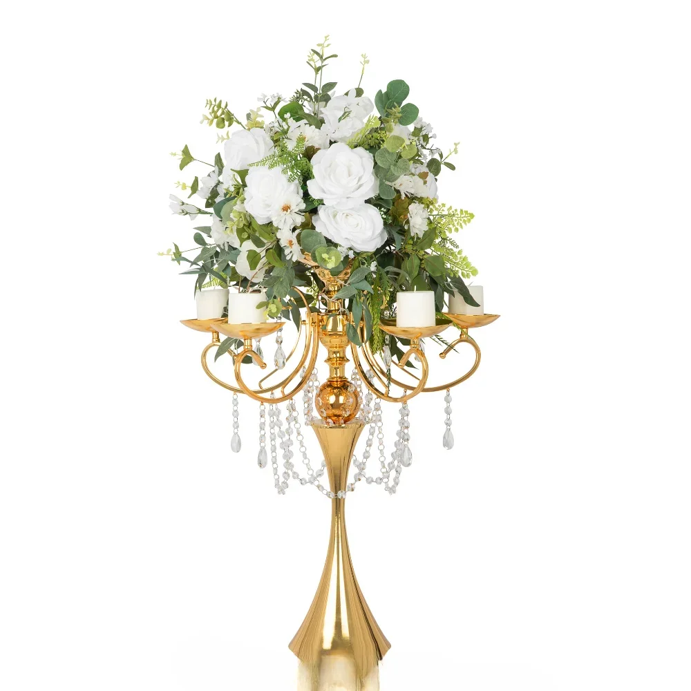 

'Luxurious Gold Royal Hanging Crystal Candelabra - Ideal for Wedding and Event Table Centerpiece Decor