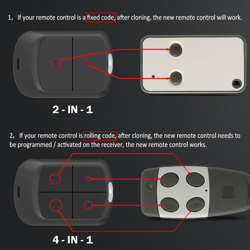 YNG800 MultiFrequency Garage Gate Remote Control 280MHz to 868MHz Rolling Code and Fixed Code 433MHz Hand Transmitter With Clip