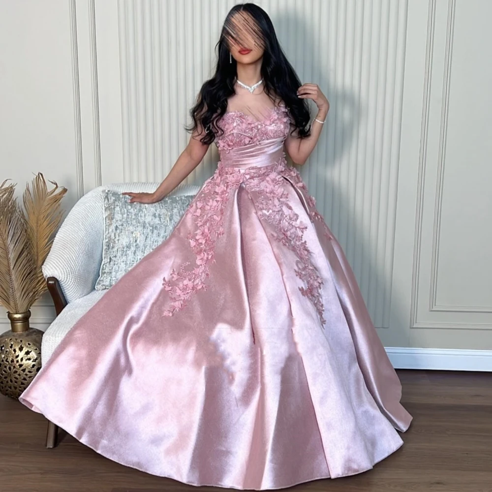 Exquisite Satin Pleat Applique A-line Sweetheart Long Dresses Evening Dresses Chinese Style Simple Sizes Available Matching