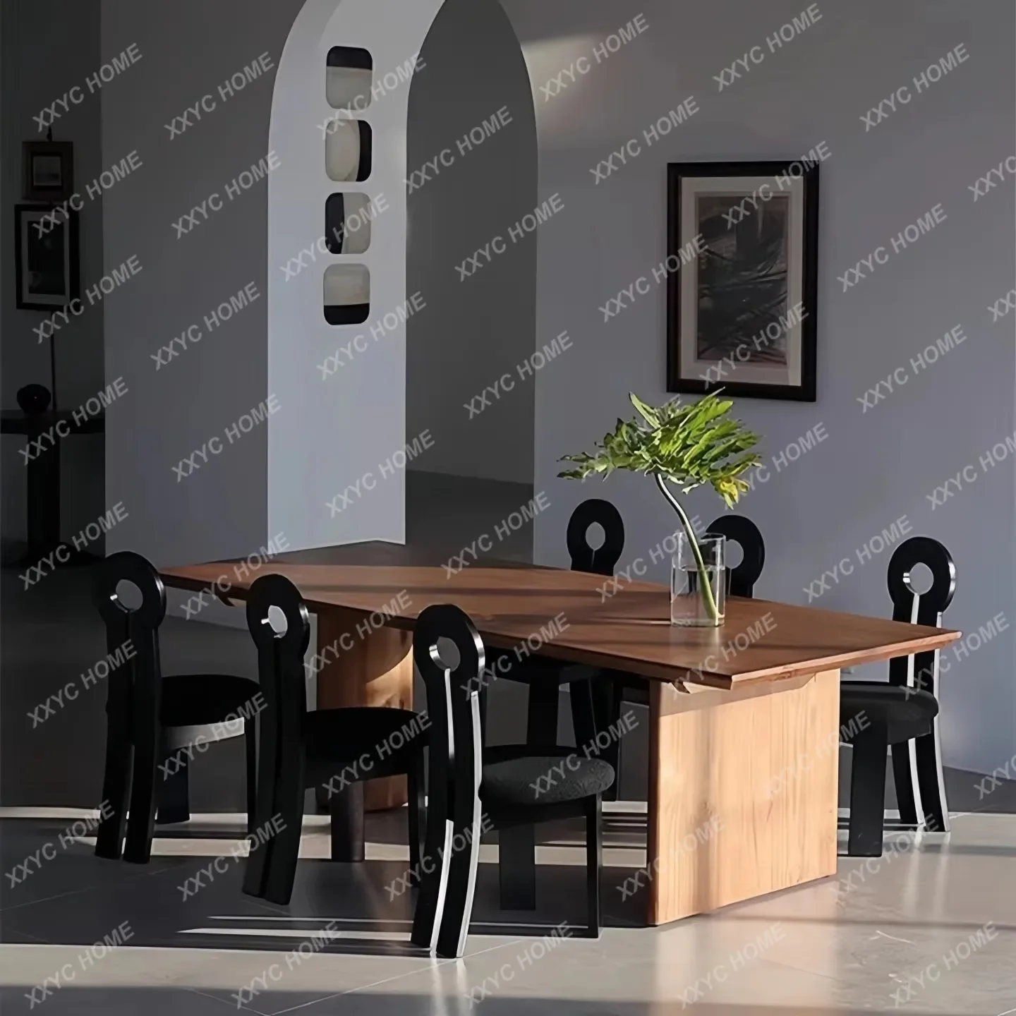 

JWabi-sabi style natural solid wood rectangular dining table high-end home dining table commercial solid wood conference