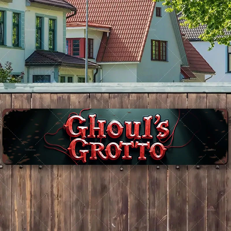 

1 шт. металлический знак, 4x16 дюймов "Spooky 'Ghoul's Grotto" знак для декора Хэллоуина - деревенский деревянный забор, искусство"