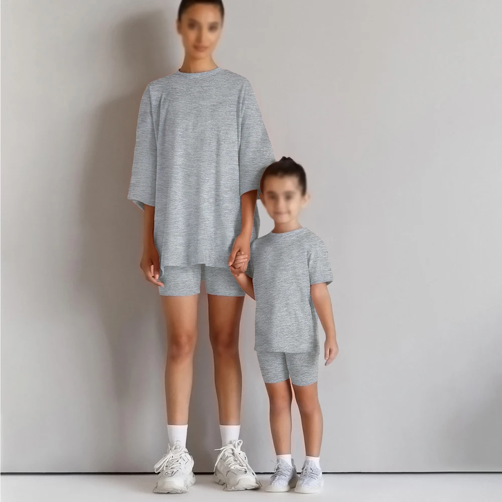 2026 familie Passenden Mutter Tochter Sommer Sets Solide Baumwolle Lounge Anzug Für Outfits Kleidung Jungen Mädchen Sport Leggings – Detail 6
