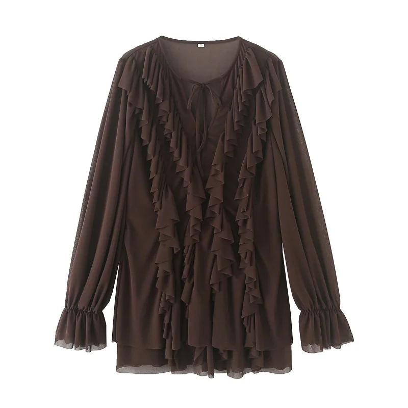 MUJER 2025 Rüschen Kurze Kleider für Frauen Plissee Tüll Partykleid Frauen Semi Sheer Damen Sommerkleid Fee Minikleid Frau