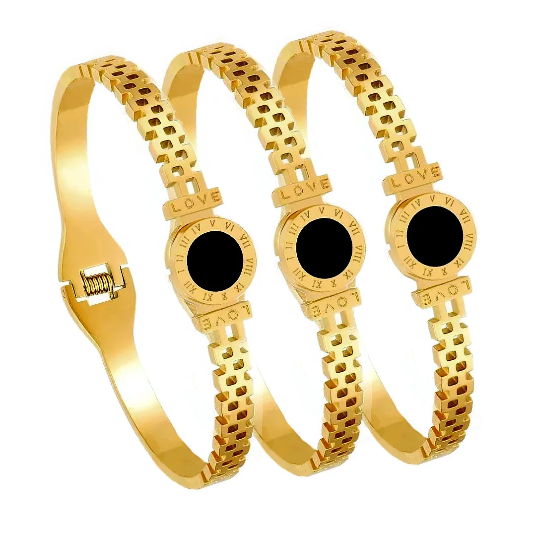 1 Pcs Personality Cold Wind Niche Design Sense Stainless Steel 18k Roman Black Shell Watch Bracelet image 2