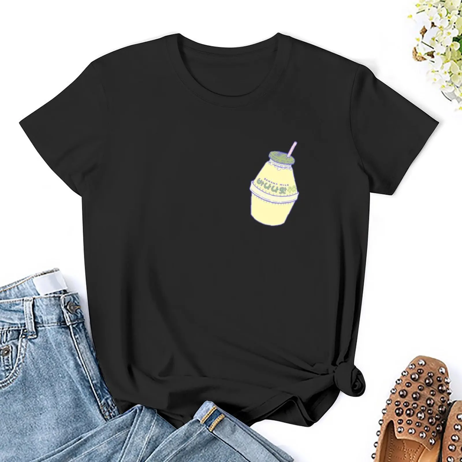 T-shirt com leite de banana para mulheres, roupas vintage, camisetas kawaii, roupas de senhora