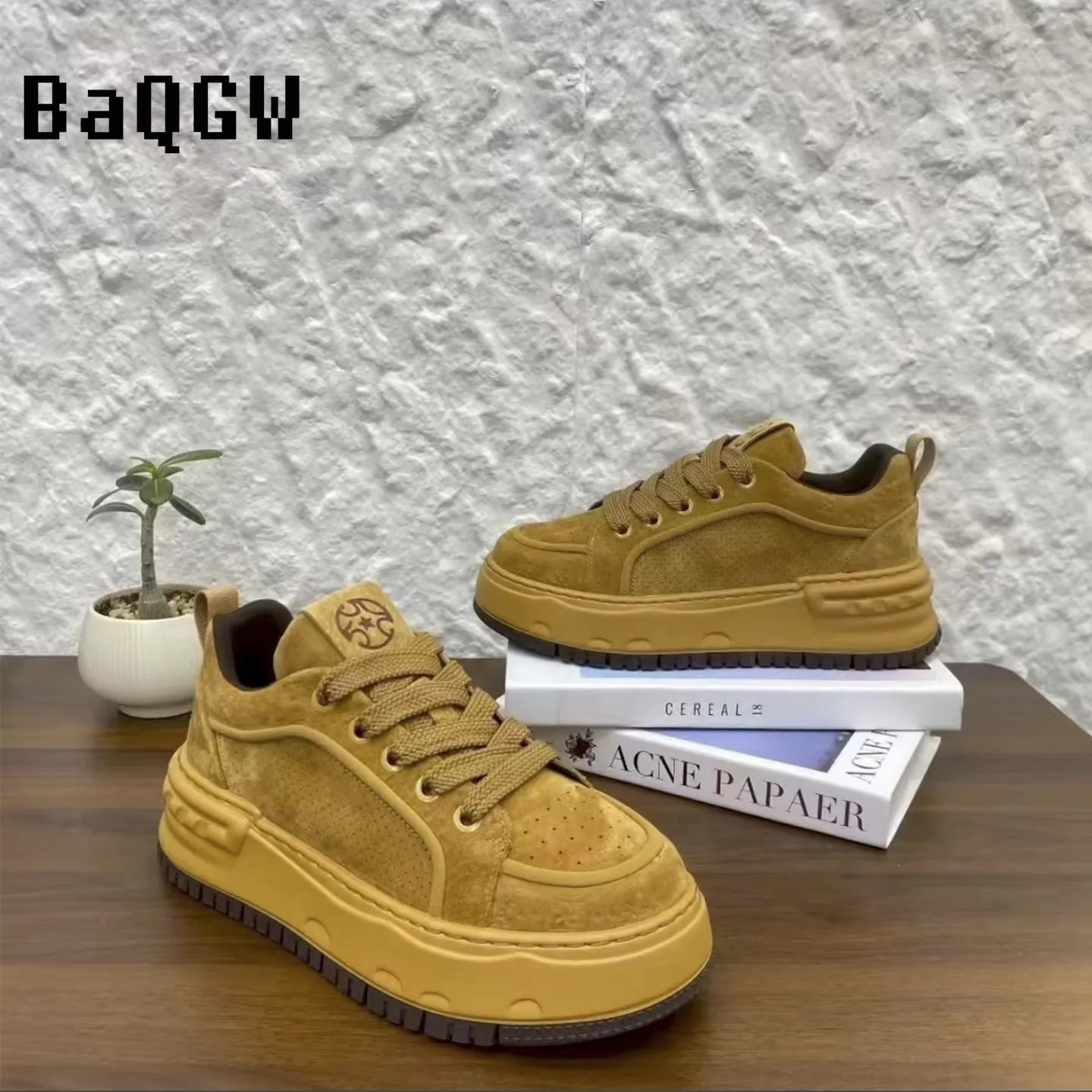 

Comfortable Lightweight Suede Platform Sneakers Breathable Perforated Design Durable Non-Slip Outsole Stylish Casual Footwear