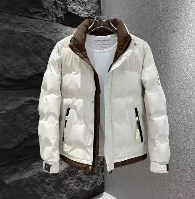 

Men's Winter Thickened Stand Collar down Jacket Youth Fashionable All-Match Color Block Korean Style Slim Lightweight White D...