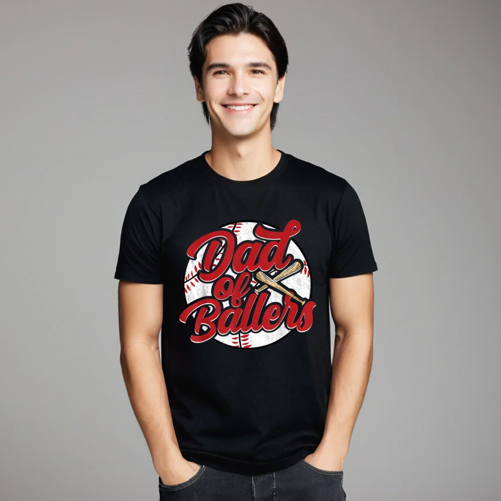 Dad of Ballers Funny Baseball Graphic Short Sleeve Printed On T Shirts Combed cotton Round Collar Men's Tees T Shirt Autumn