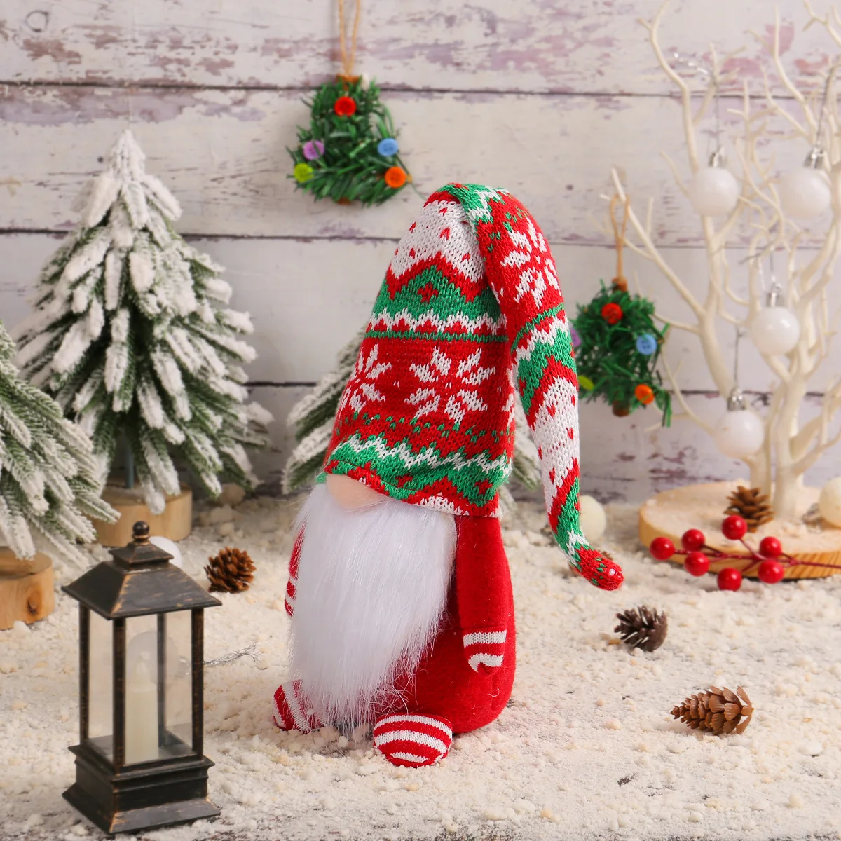 Christmas Knitted Long Hat No Face Doll Rudolph Forest Standing Figure Tabletop Decoration