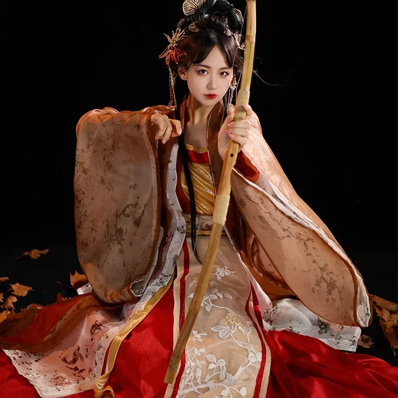 Vestido Hanfu Chinês Tradicional para Mulheres, Roupas Orientais, Desgaste Sexy da Dança Folclórica, Fadas Cosplay Trajes, Requintado Estampa De Malha, Estampa De Flores