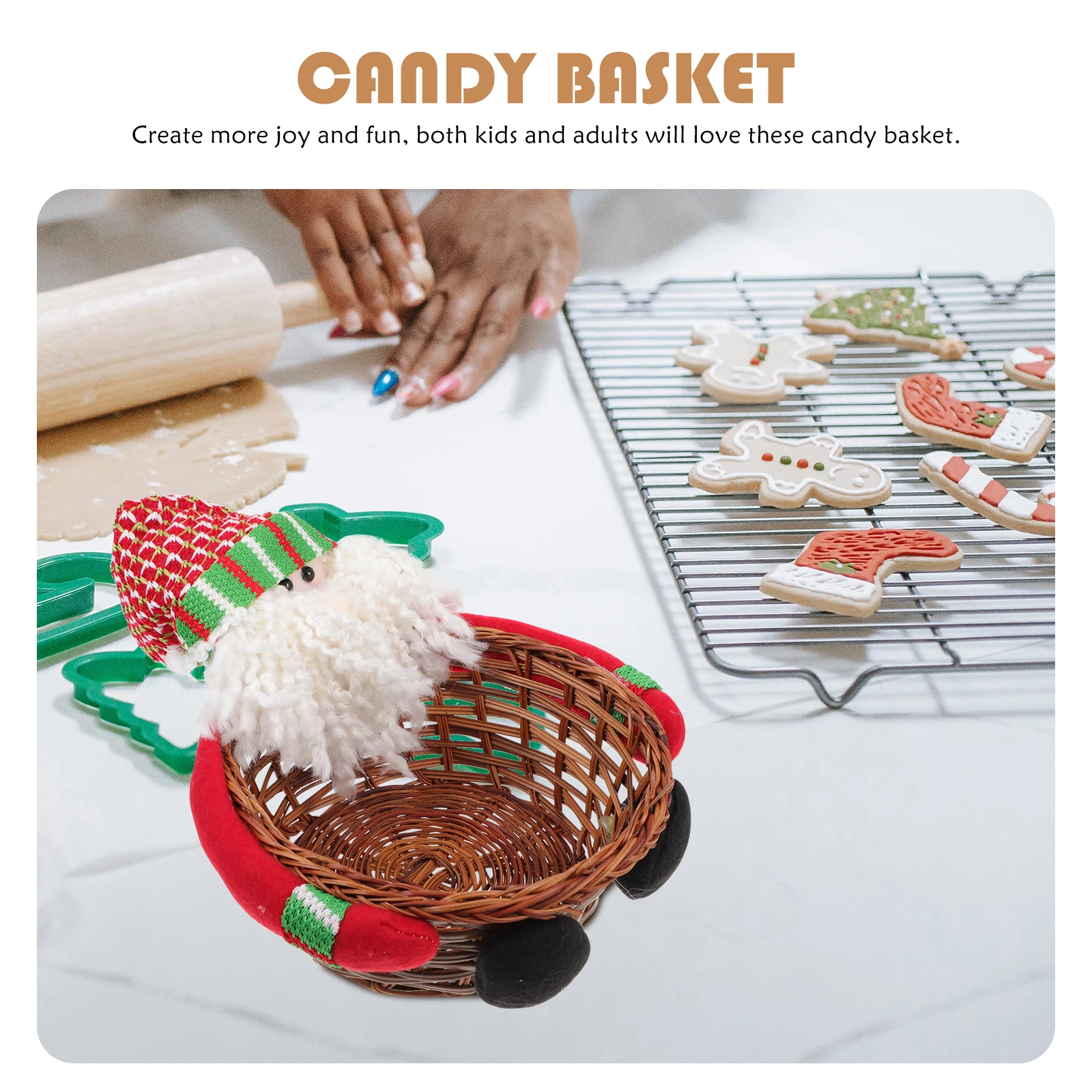 

1pc Christmas Candy Basket Festival Snack Food Storage Container Woven Bamboo Organizing Basket For Party Xmas Gifts Home