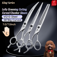 Fenice 7.0/7.5 Inch VG10 Steel Left-handed Cutting/38°Curved/Thinner/Chunker Scissors Set Pet Dog Grooming Kit for Lefty Groomer