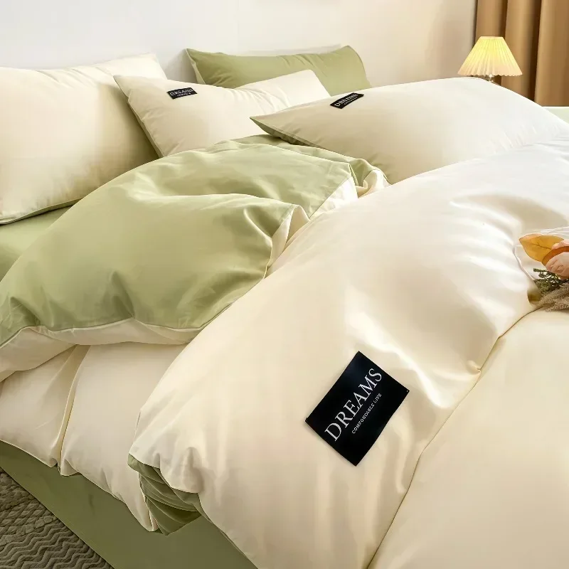 2026 Solid Color Brushed Cotton Two-Tone Student Dorm Bedding Set All-Season Soft and Skin-Friendly Cotton 3-Piece Set