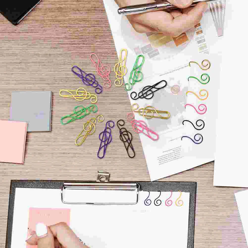 75 Pcs Note Paper Clip File Holder Clips Music Notes School Cartoon Sturdy Metal for Paperwork Page Marker
