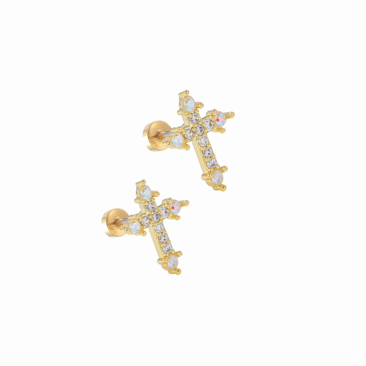 2Pcs 16G Fashion 316L Stainless Steel Cartilage Stud Earrings,Butterfly Moon Cross CZ Tragus Helix Conch Piercing Jewelry