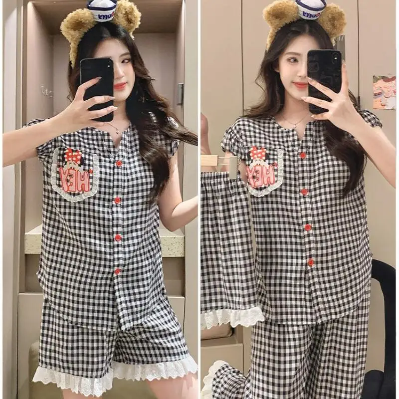 

3Pcs Mickey Minnie Mouse Pajamas Women's Spring and Autumnshort Sleeve Shorts Trousers Fashionable and Comfortable Loungewear