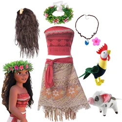 Moana-vestido de princesa Vaiana para niñas, disfraz de fiesta de cumpleaños con Collar, conjuntos de pollitos de cerdo para mascotas