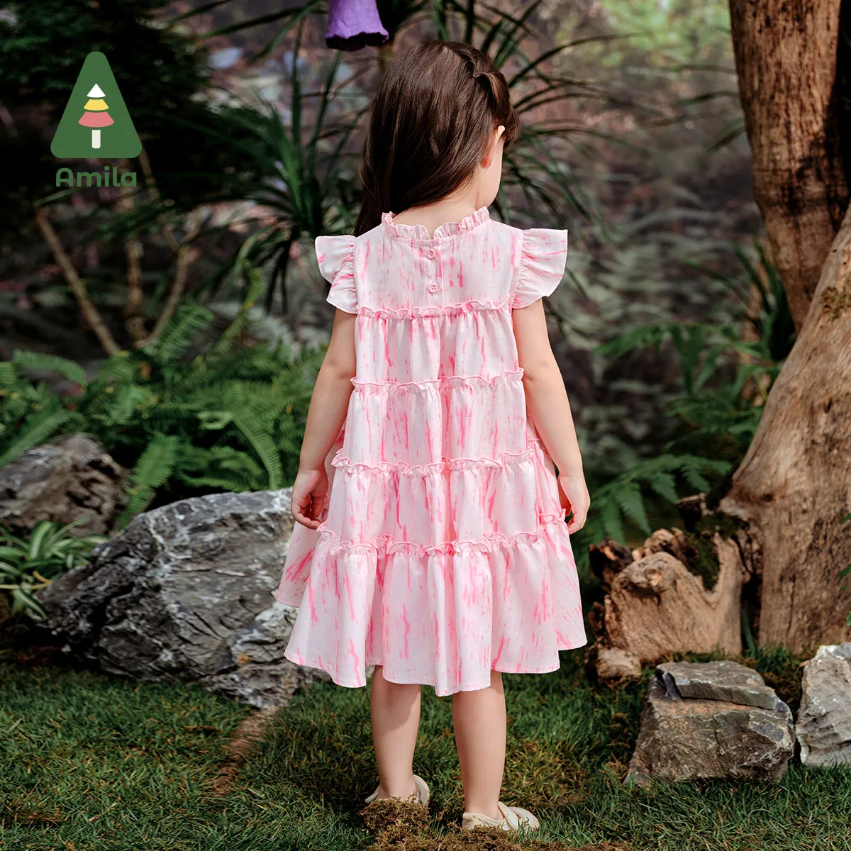 Amila 2024 Summer New Girls Family Dress Sweet Comfortable and Breathable Mother &Daughter Floral Princess Dress