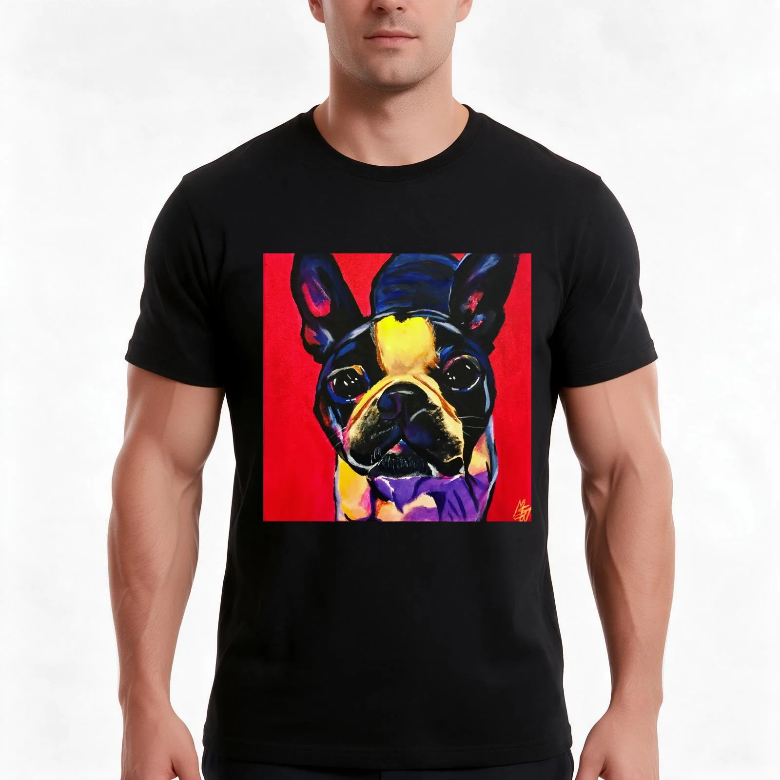 Boston Terrier Paisley T-Shirt, Summer Casual Cotton Tee, Oversized Streetwear Tops, Vintage Graphic Print, Unisex Men Women