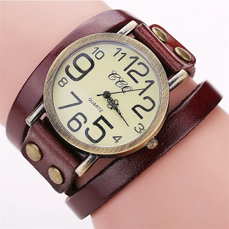 Casual Arabic Dial Unisex Watches Vintage Long Leather Band Women Quartz Watch Men\'s Wristwatches