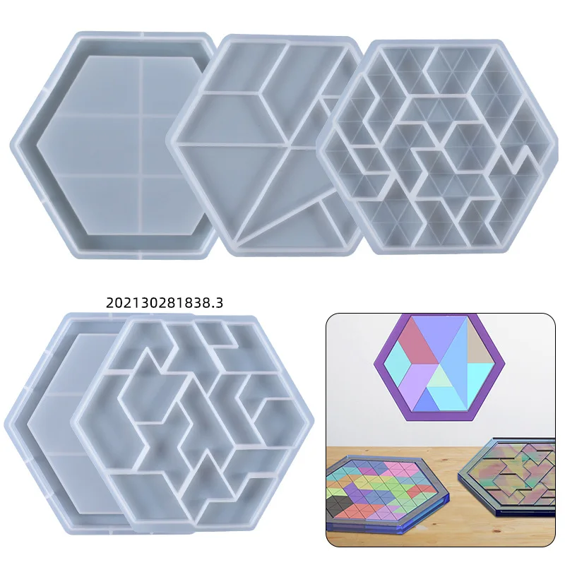 3D Educational Hexagonal Puzzle Silicone Mold Tangram Game Children Toys Epoxy Resin Mold DIY Jewelry Crafts Making Cast Tools