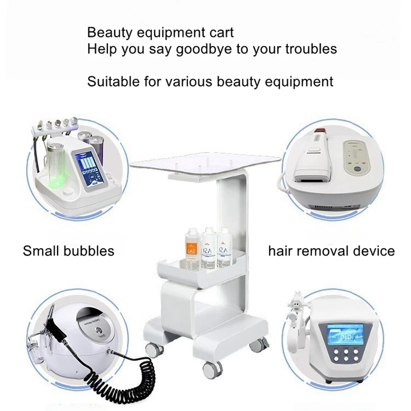 

Beauty equipment cart, hydrogen oxygen small bubble cart base, water light radar line carving, mobile desktop storage rack