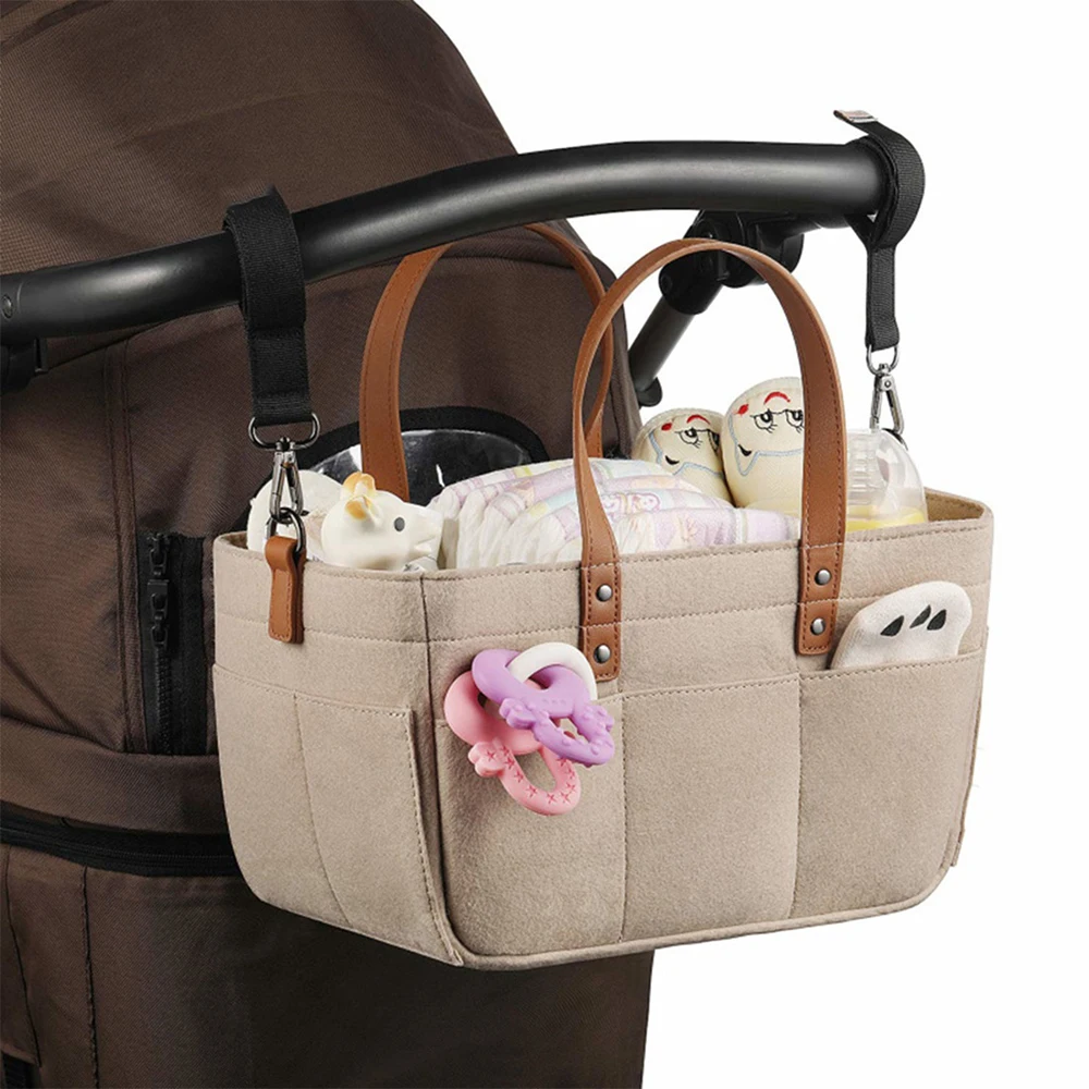 Baby Diaper Storage Bag Mommy Handbag Nursery Basket Baby Stroller Hanging Bag Maternity Crossbody Bag with Shoulder Strap