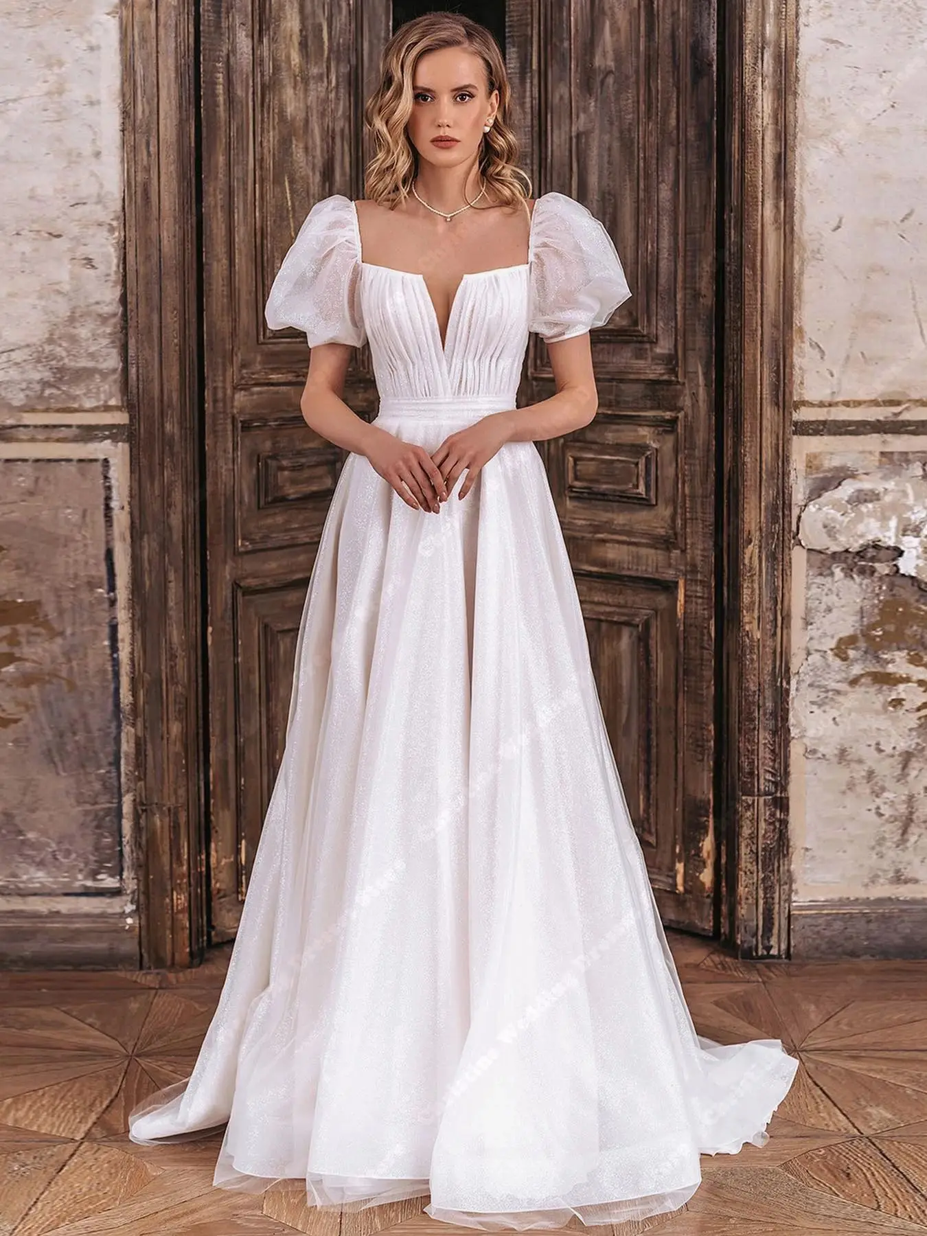 Boho Bride maniche corte abiti da sposa in Tulle estate scollo a v Beach a-line abiti lunghi più nuovi Mopping Length Vestidos De Novias