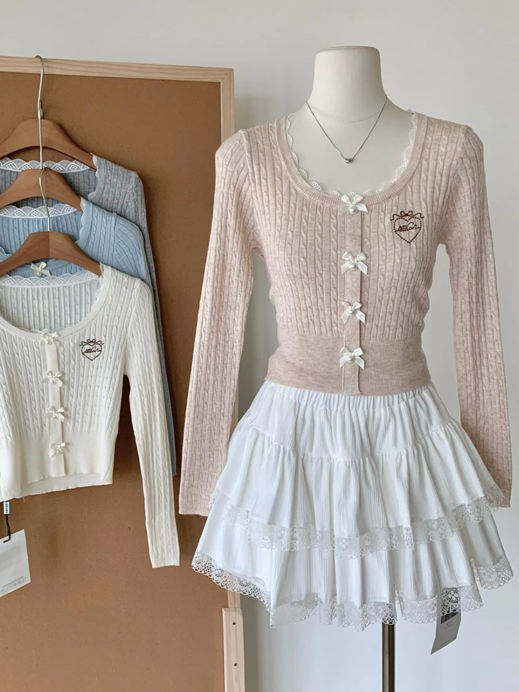 Winter Women Mori Girl Shoujo Girl Cuddly Sweater Long Sleeve Knitwears 2000S Aesthetic Ballet Core Jerseys Korean Sweet Jumper