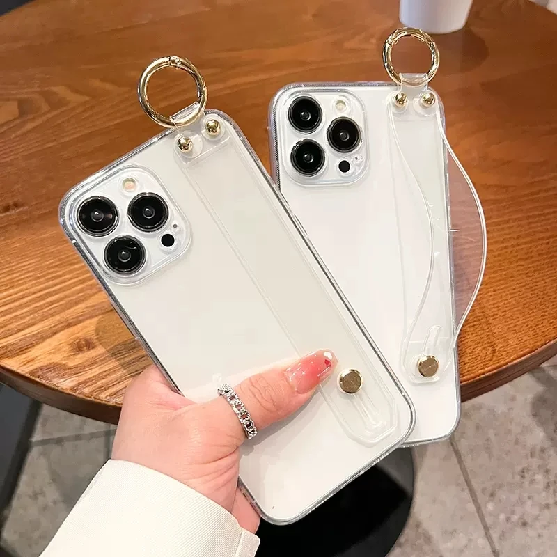 Para iPhone 17 16 15 14 13 12 11 Pro Xs Max Xs XR 8 7 6 SE Plus e Capa transparente Suporte para pulseira