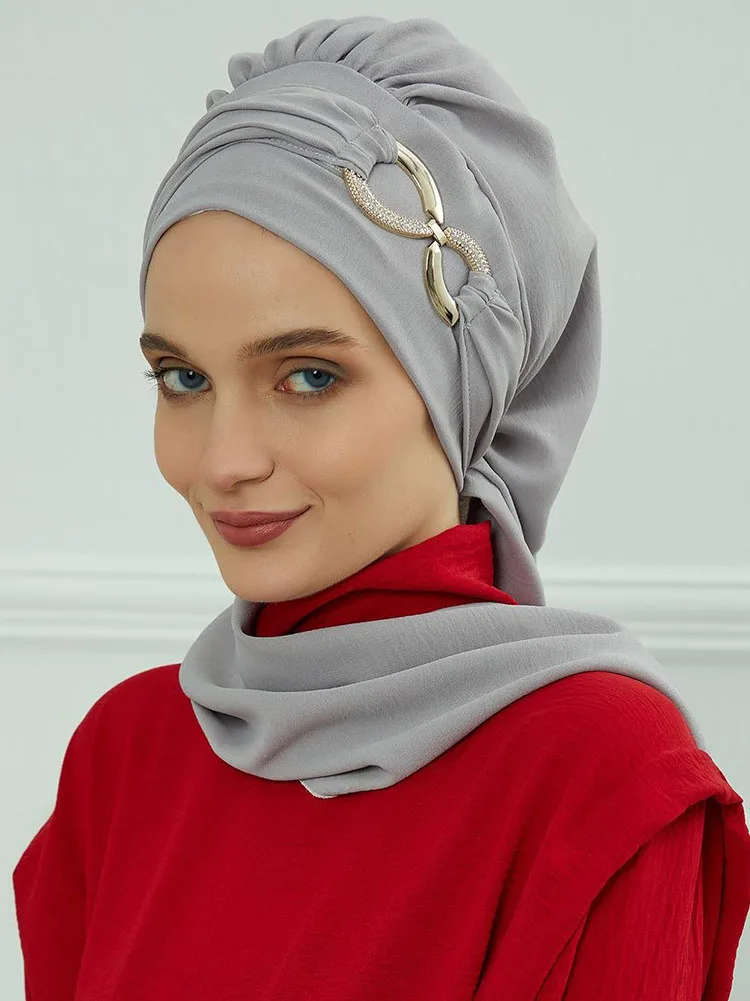 Hijab musulmán liso para mujer, turbante elástico, gorros, sombreros, bufandas para la cabeza, bufanda preatada, nuevo