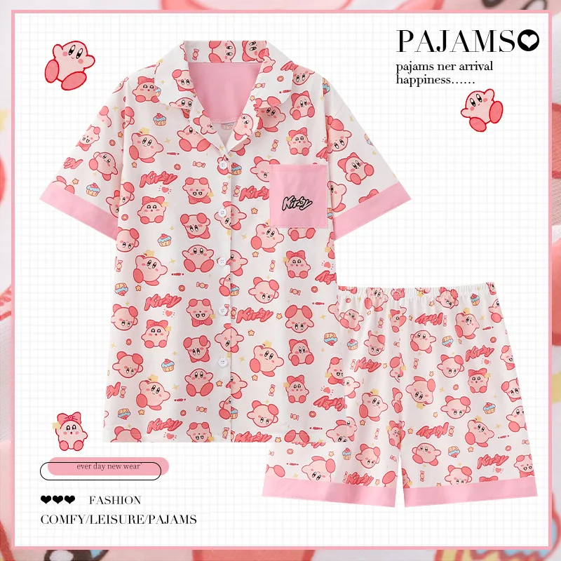 

Kawaii Kirby Pajamas Summer Pure Cotton Cardigan Short Sleeve Shorts Suit Cartoon Cute Home Clothes Gift
