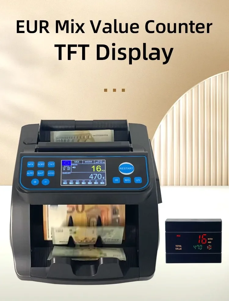 Machine de comptage d'argent de valeur mixte Euro/PKR/IQD, détecteur d'argent de faux, compteurs de billets de banque 6000E, livraison gratuite