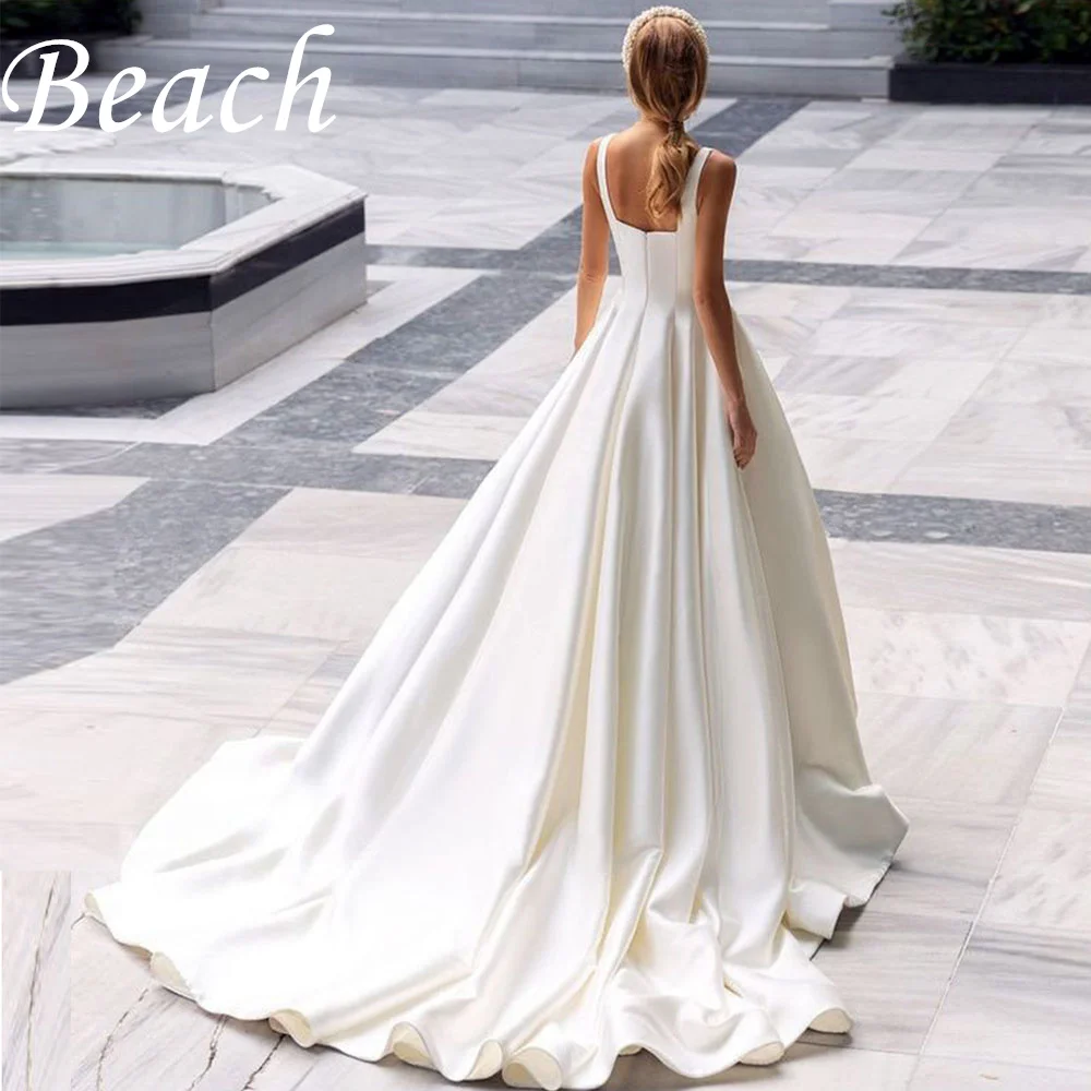 

Beach Spaghetti Straps Square Collar Wedding Dresses Backless A-Line Chiffon Wedding Gown Plus Size Princess Bride Dress