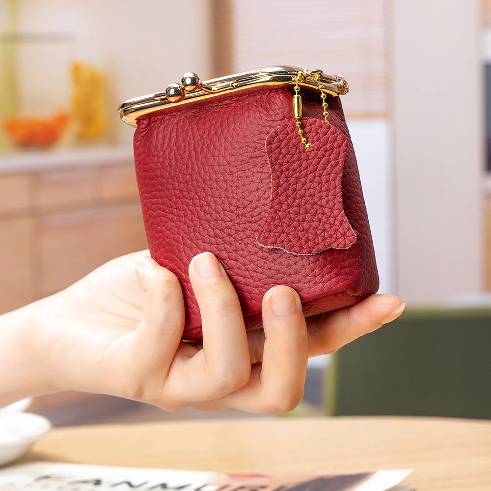 Multifunctional Lipstick Bag Money Coin Purse Fashion Solid Color Women Wallets New Small Zipper Cow Leather Quality Female