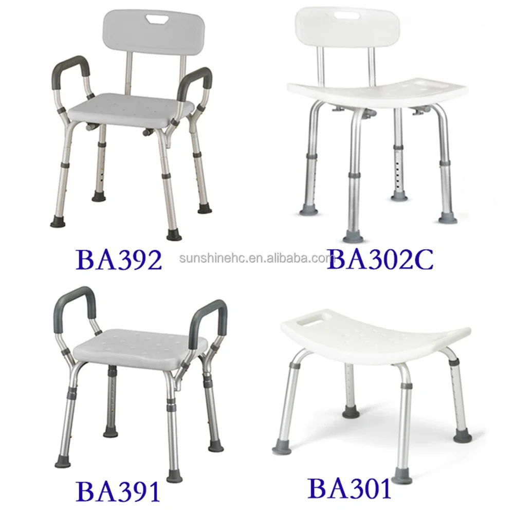 Bathroom Bathing Chair Aluminum Shower Stool With Backrest Plastic Bench Shower Chair BA302