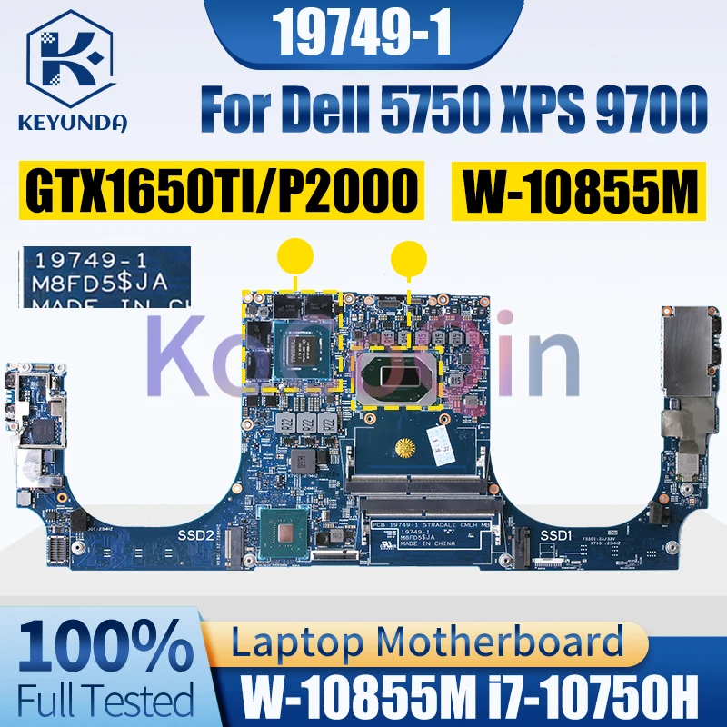 19749-1 For Dell 5750 XPS 9700 Notebook Mainboard 05JJ5P W-10855M i7-10750H GTX1650TI P2000 Laptop Motherboard Full Tested