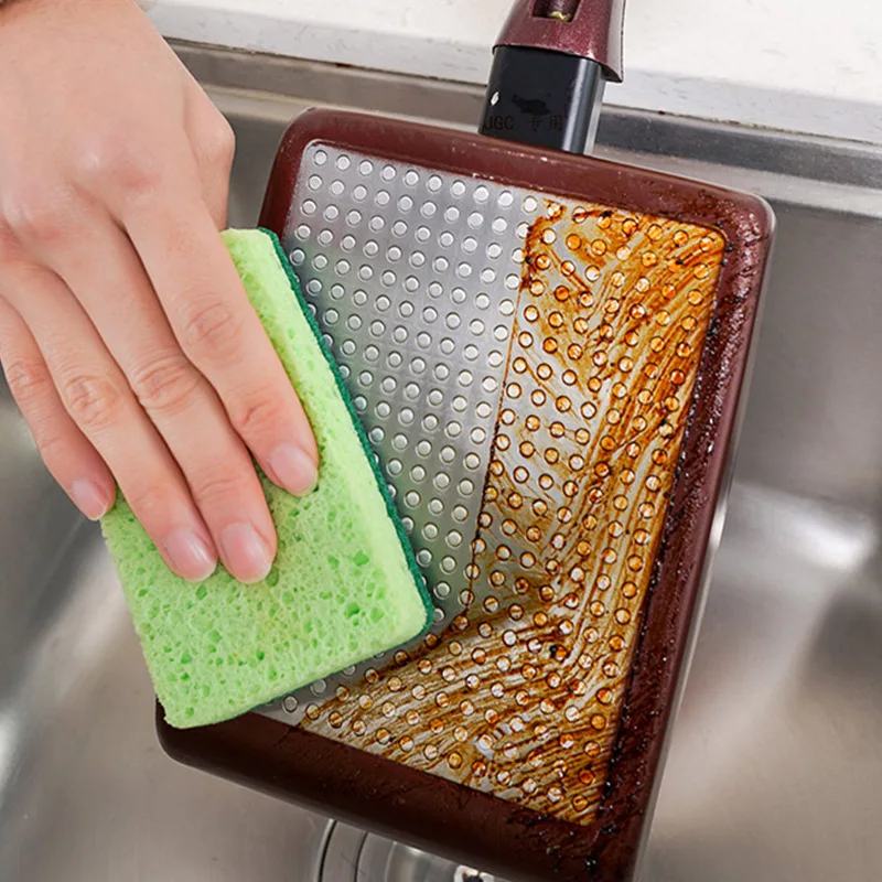 3/5/10 Pcs Wood Pulp Cotton Sponge Double-Sided Scouring Pad Kitchen Dishwashing Sponge Absorbing Water Non-stick Oil Dish Towel