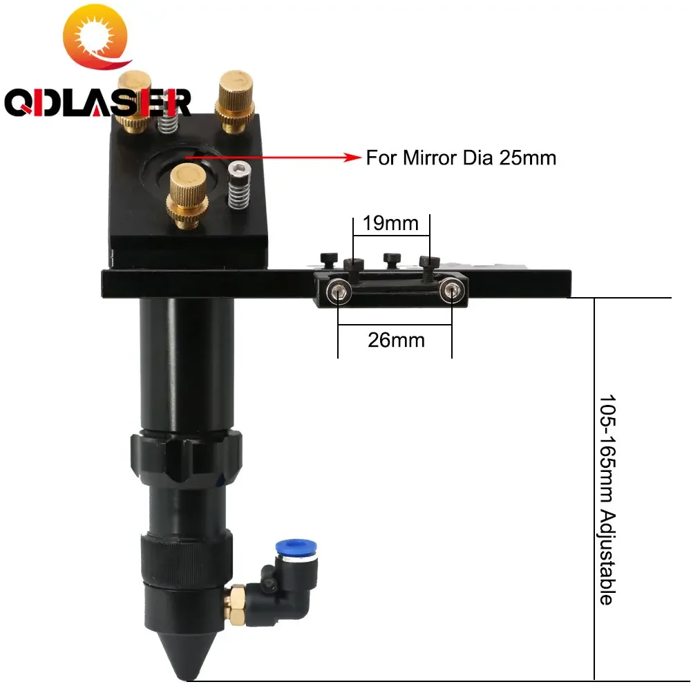 Laser Head for Focus Lens Dia.20 FL.38.1 76.2 50.8 / 63.5mm & 101.6mm Mirror 25mm Mount for Laser Engraving Cutting Machine