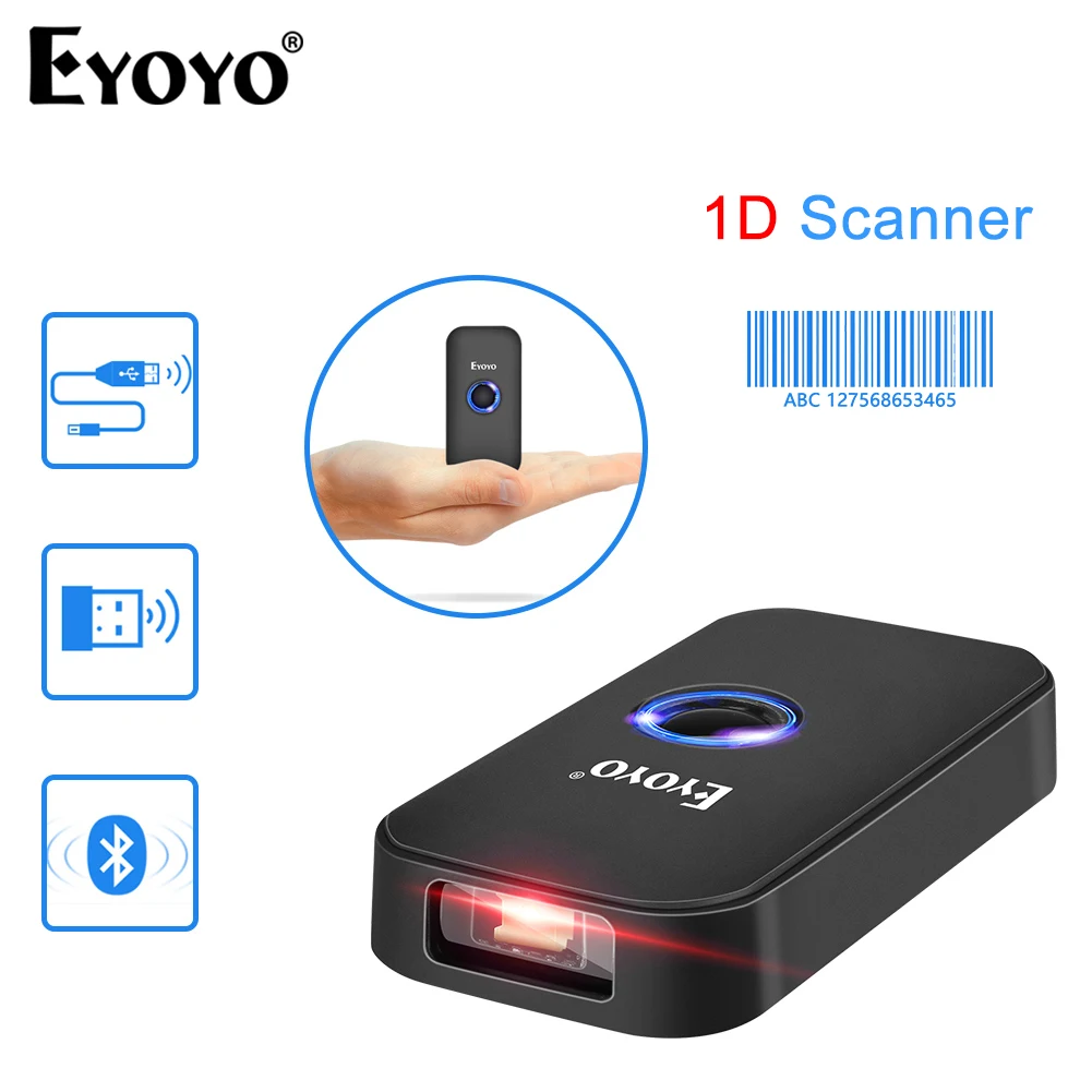 Eyoyo-escáner de código de barras portátil, lector de código de barras con cable USB, láser 1D, Bluetooth, 2,4G, inalámbrico, escaneo rápido y