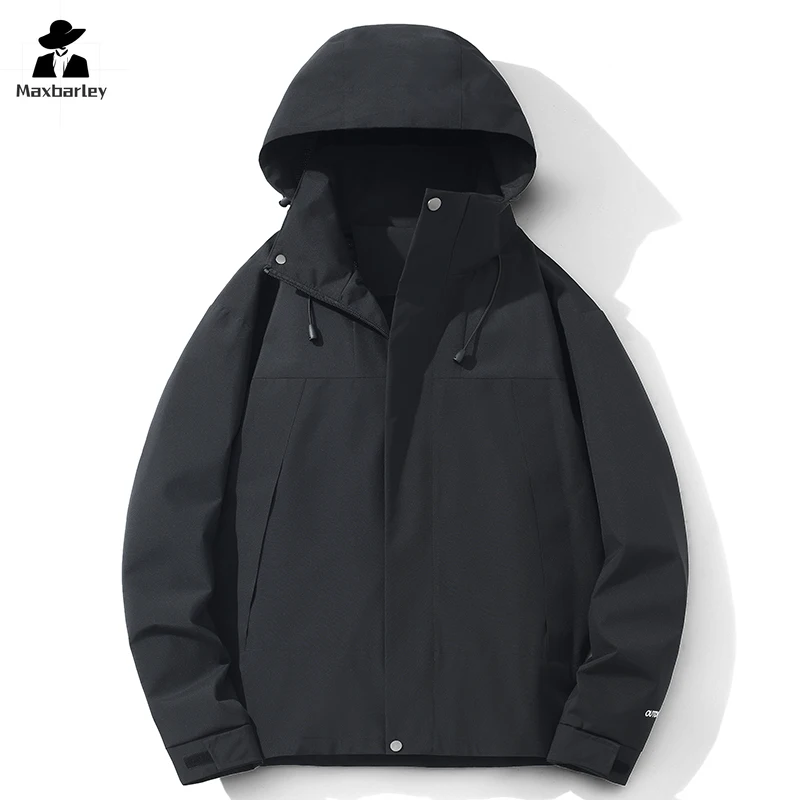 New Windproof Jacket Men's Outdoor Single Layer Waterproof Hooded Coat Casual Breathable Sports Travel Camping Clothes Raincoat