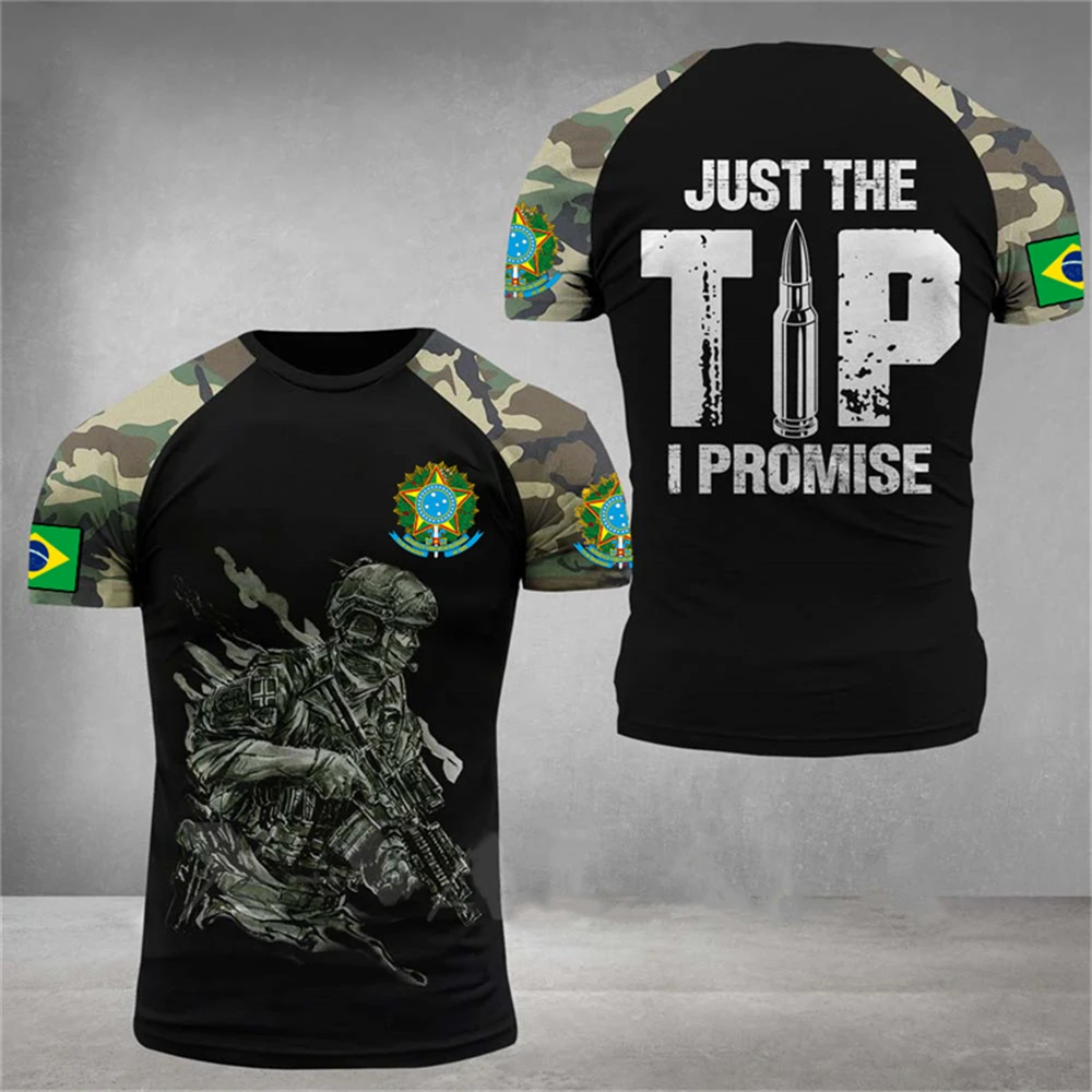 T-Shirts Brazil Flag Camouflage Men TShirt Veteran 3D Print Summer Tees Crew Neck Casual Tshirt Oversize Men Women Tops Clothes