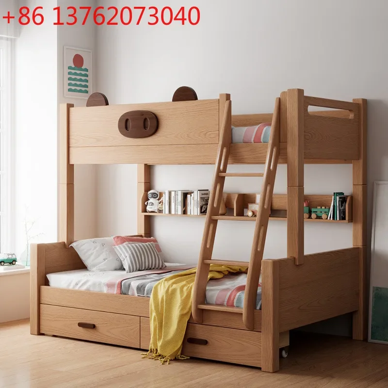 

Cost effective design beech wood storage bunk bed with ladder and book self for kids bedroom furniture Bunk Bed