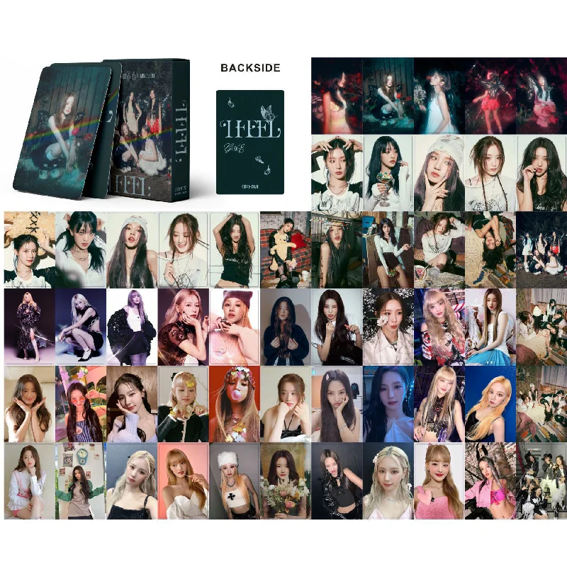 55pcs/set KPOP (G)I-DLE NEW Laser Lomo Card I FEEL High Quality HD Double Side Printed Photo Cards SONG YUQI Fans Gift