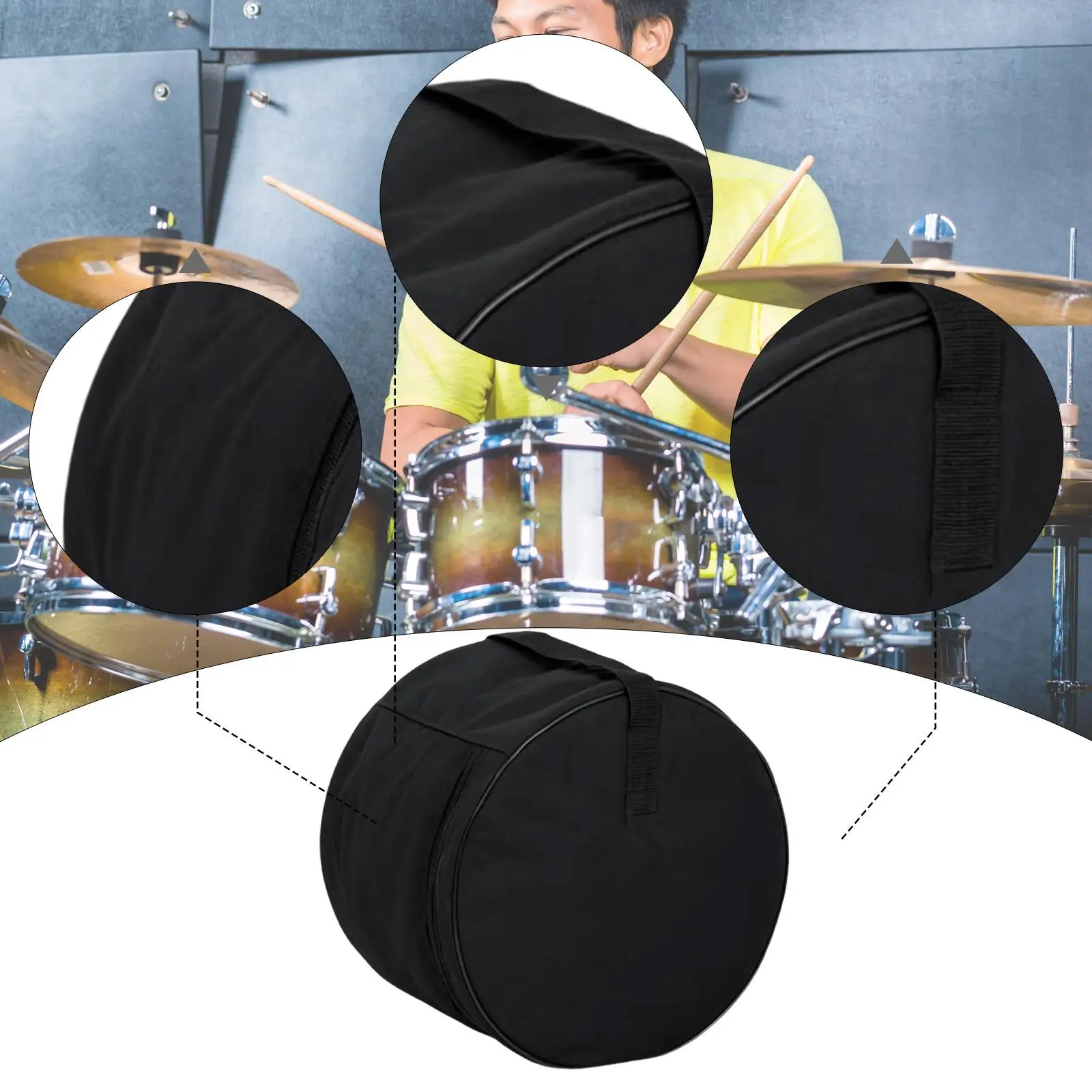 

Сумка для хранения бас-барабана, защита ударных инструментов, мягкая застежка-молния, ткань Оксфорд, портативный дорожный держатель, чехол для барабана